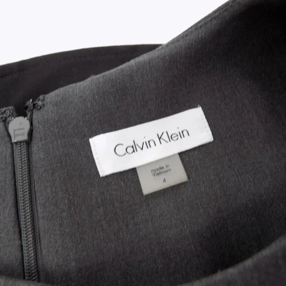Calvin Klein Women Gray Belted Lined Sleeveless Fit and Flare Dress Size 4 - Picture 5 of 8